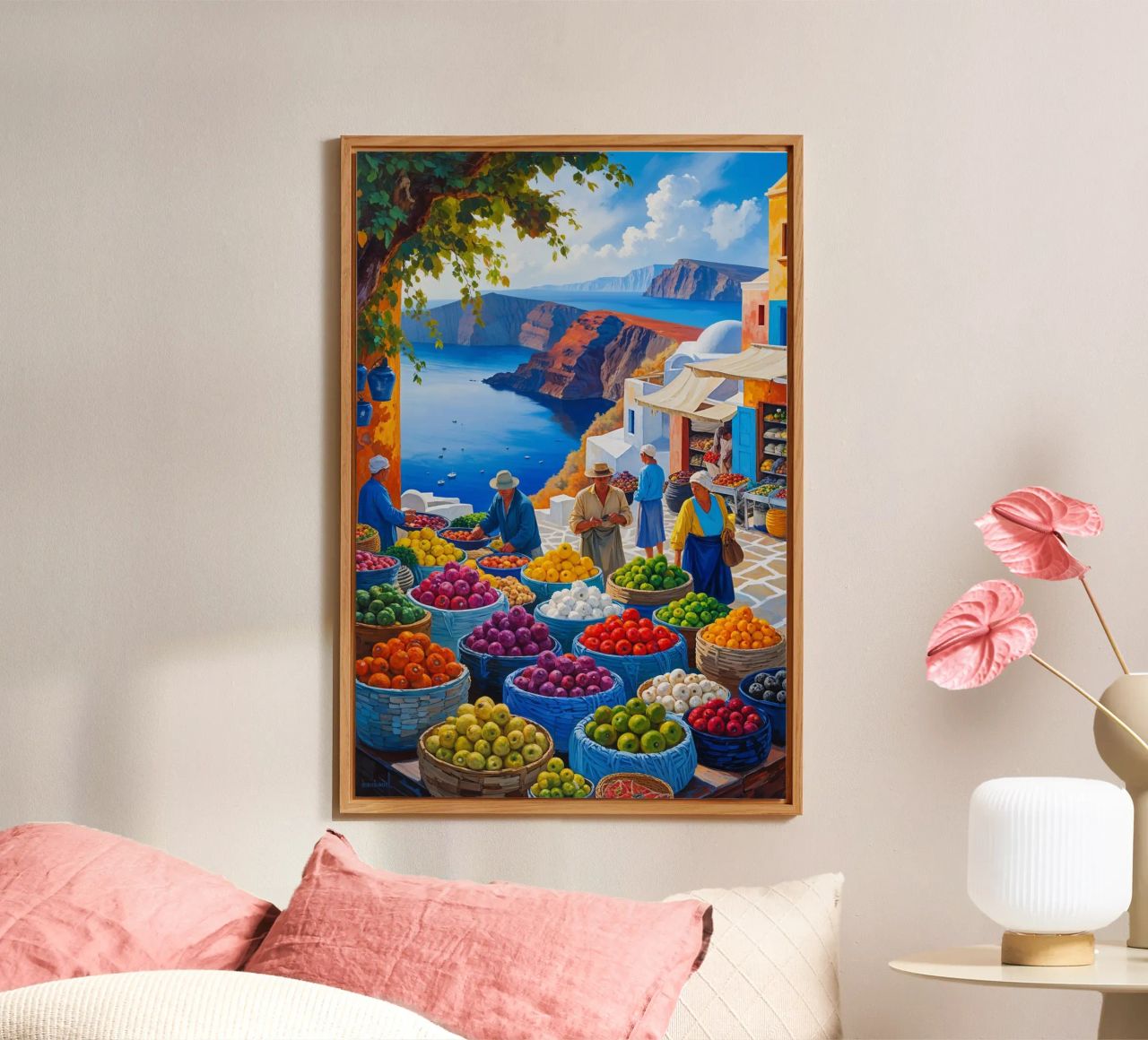 Market Baskets and Scenic Santorini Cliffs alluminio dibond da AlbertKlee