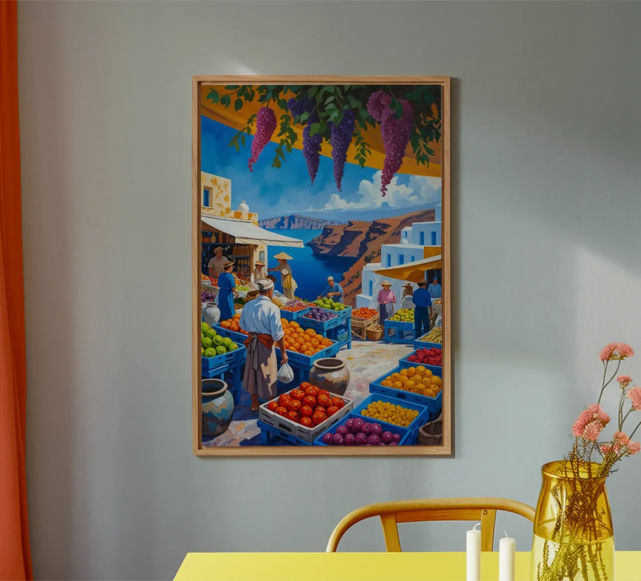 Santorini's Market with Grapevines and Aegean View alluminio dibond da AlbertKlee