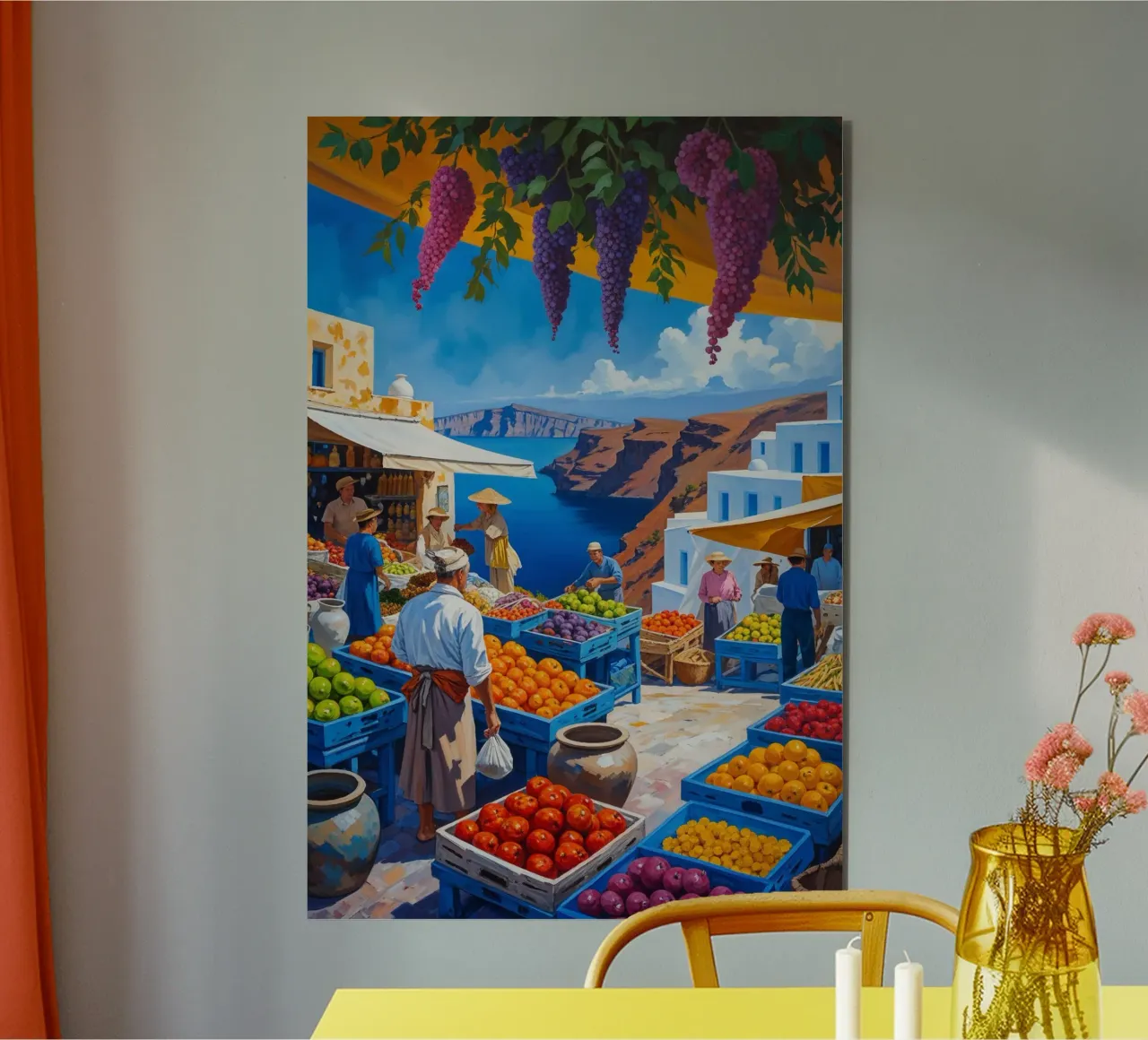 Santorini's Market with Grapevines and Aegean View alluminio dibond da AlbertKlee