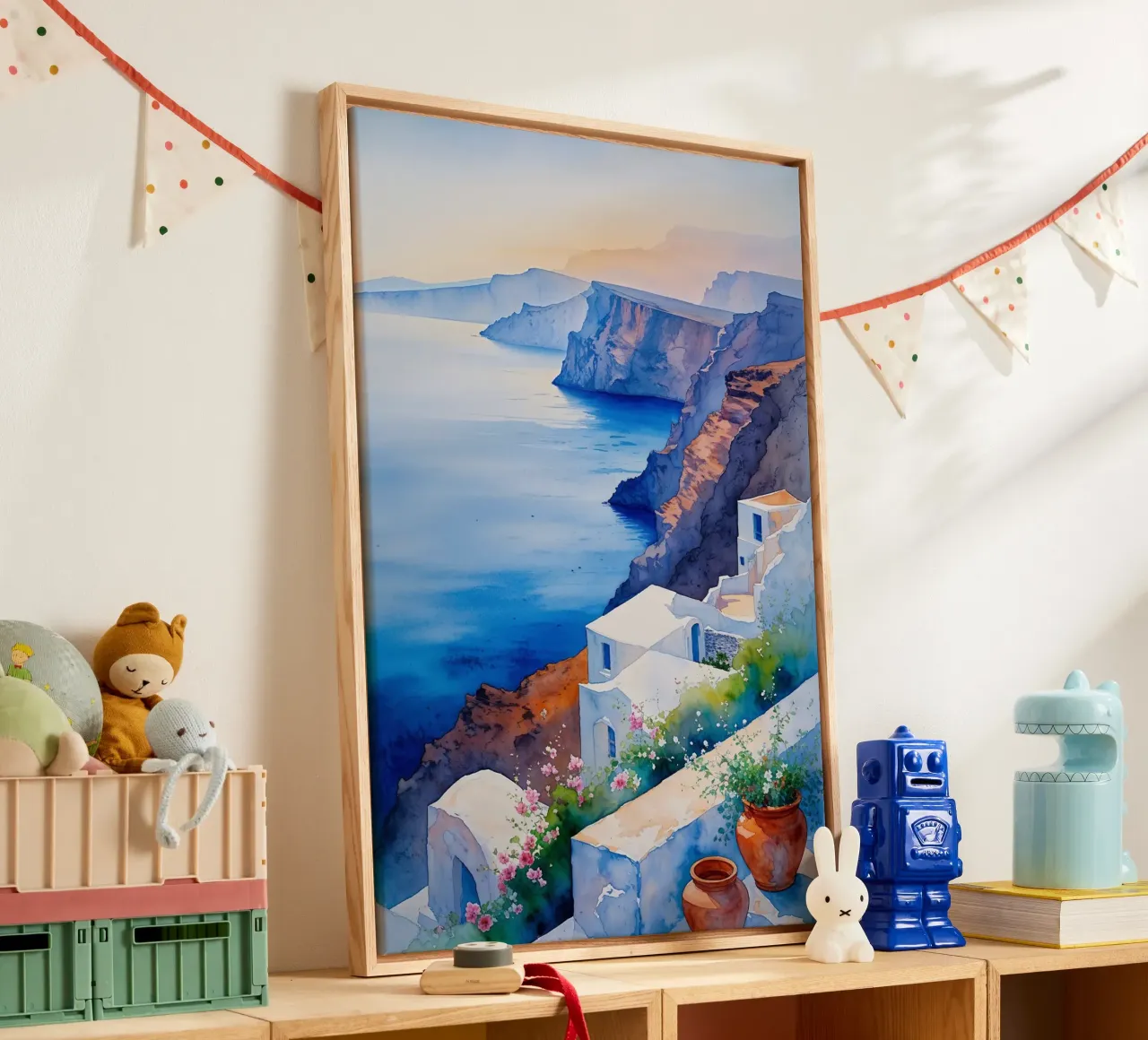 Santorini's Timeless Watercolor Charm tela con Cornice a cassetta da AlbertKlee
