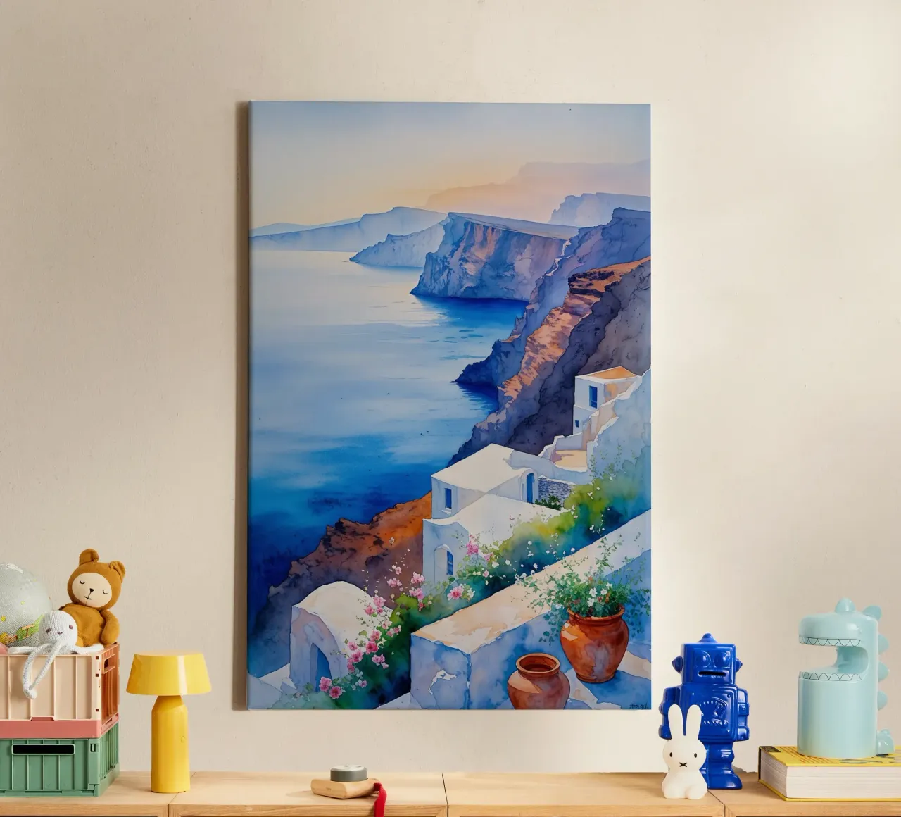 Santorini's Timeless Watercolor Charm tela con Cornice a cassetta da AlbertKlee