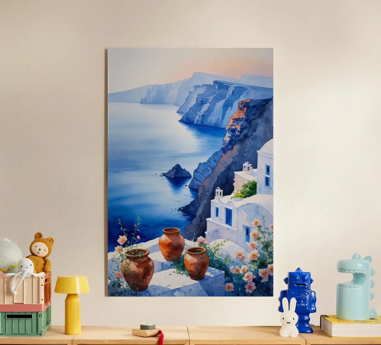 Cliffside Blooms Over the Caldera Acryl-Glas von AlbertKlee