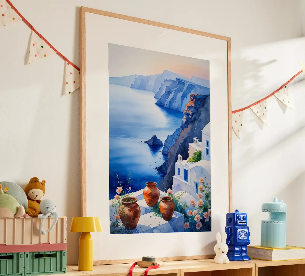 Cliffside Blooms Over the Caldera poster da AlbertKlee