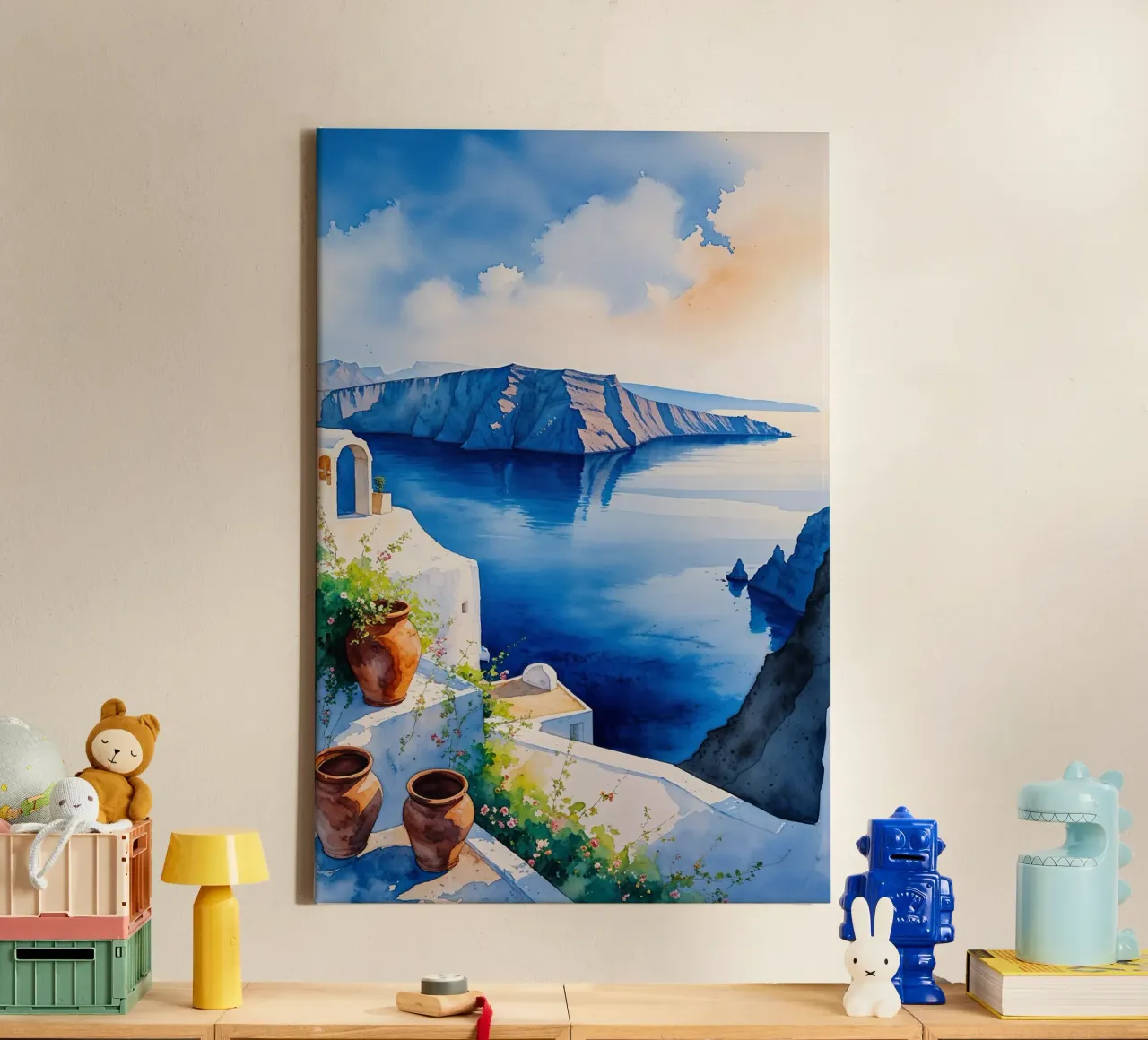 Santorini Morning Serenity tela con Cornice a cassetta da AlbertKlee