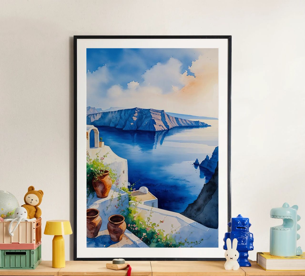 Santorini Morning Serenity Poster von AlbertKlee