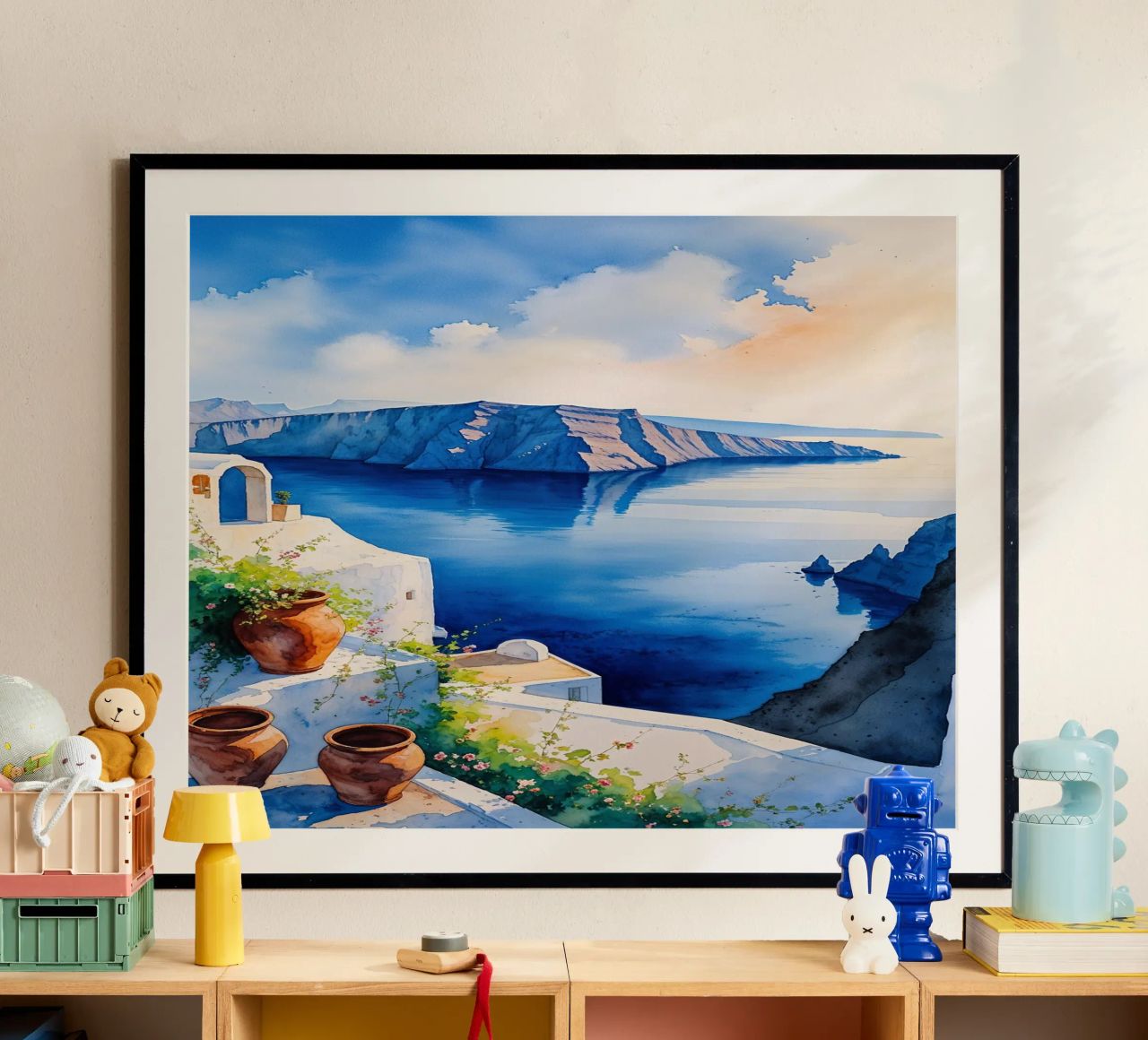 Santorini Morning Serenity Poster von AlbertKlee