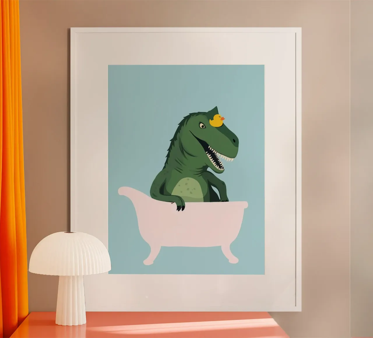 Playful T-Rex in Bathroom Poster von Attaboy Dsgn