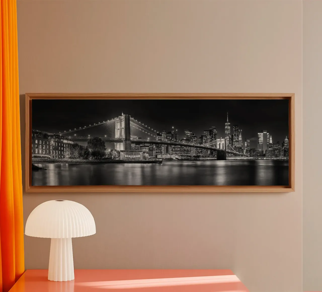 Magnificent NYC skyline from the waterfront in Brooklyn | Panorama sw canvas with Floater frame by Melanie Viola