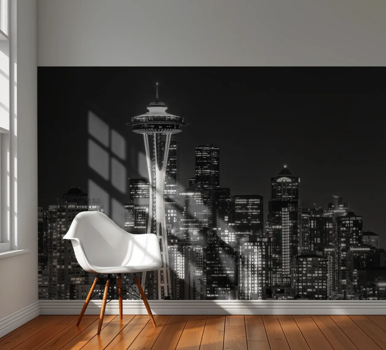 Breathtaking Seattle skyline at night | Monochrom photo wallpaper by Melanie Viola