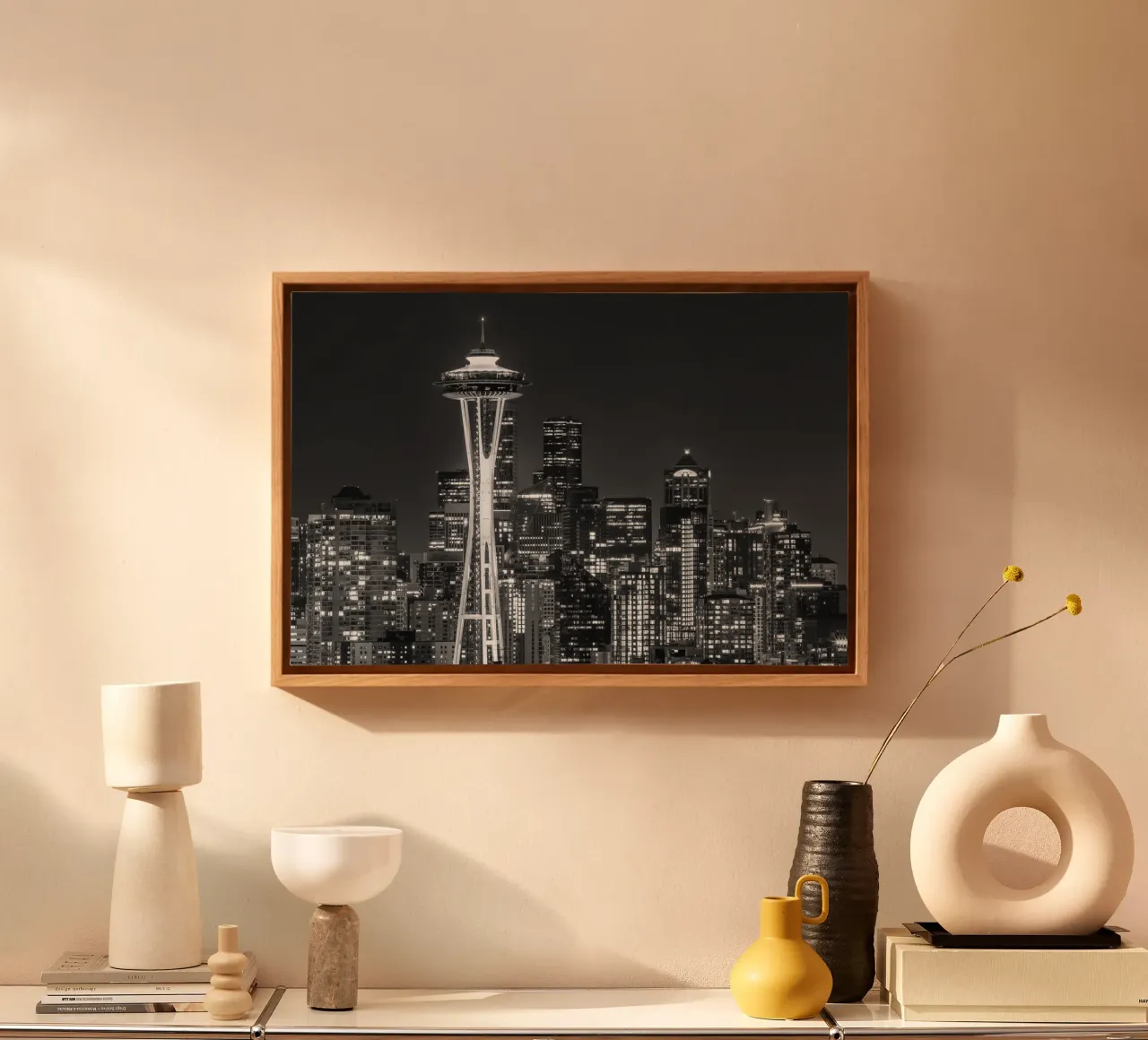 Skyline mozzafiato di Seattle di notte | Monochrom tela da Melanie Viola