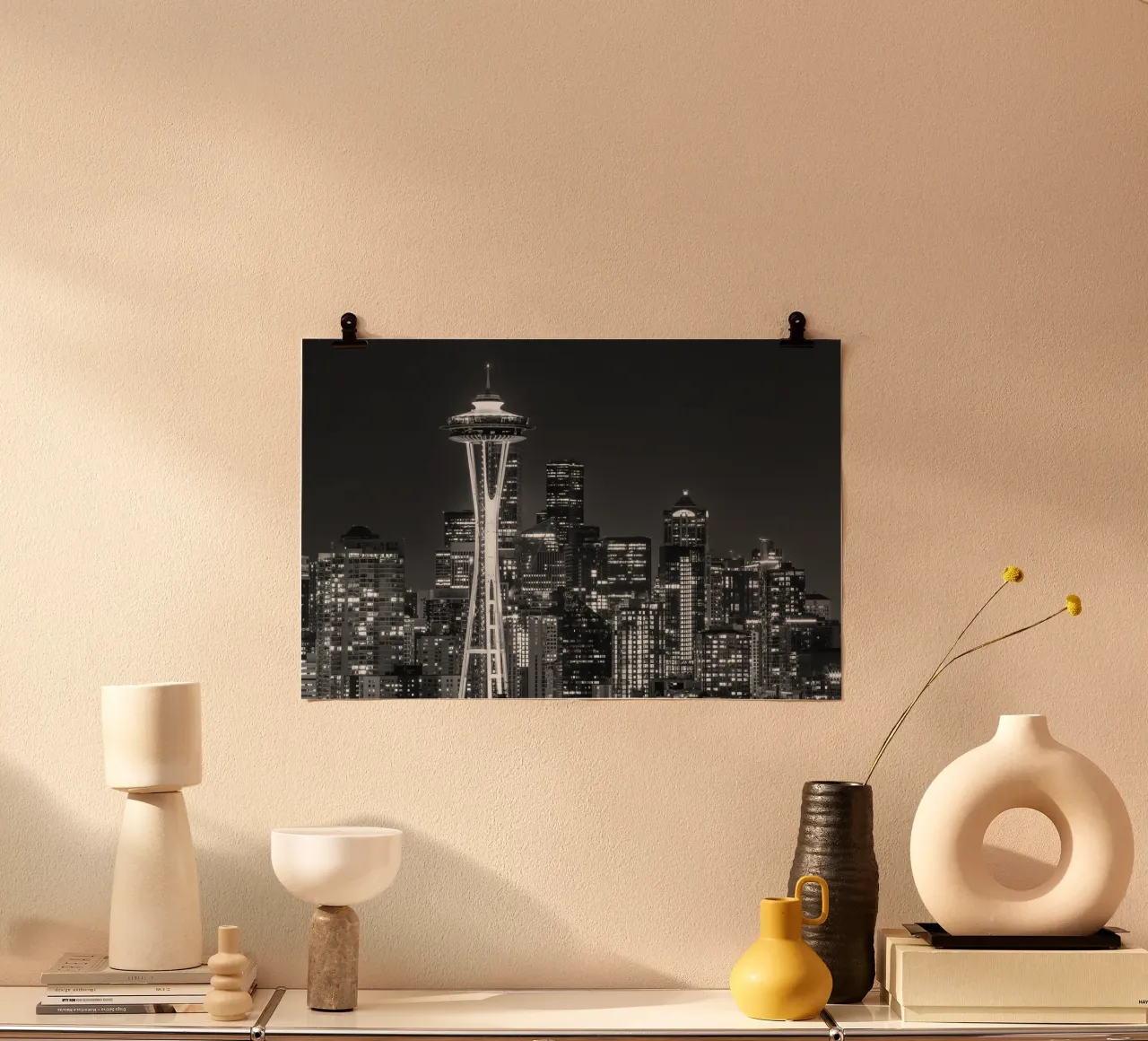 Skyline mozzafiato di Seattle di notte | Monochrom carta hahnemühle da Melanie Viola