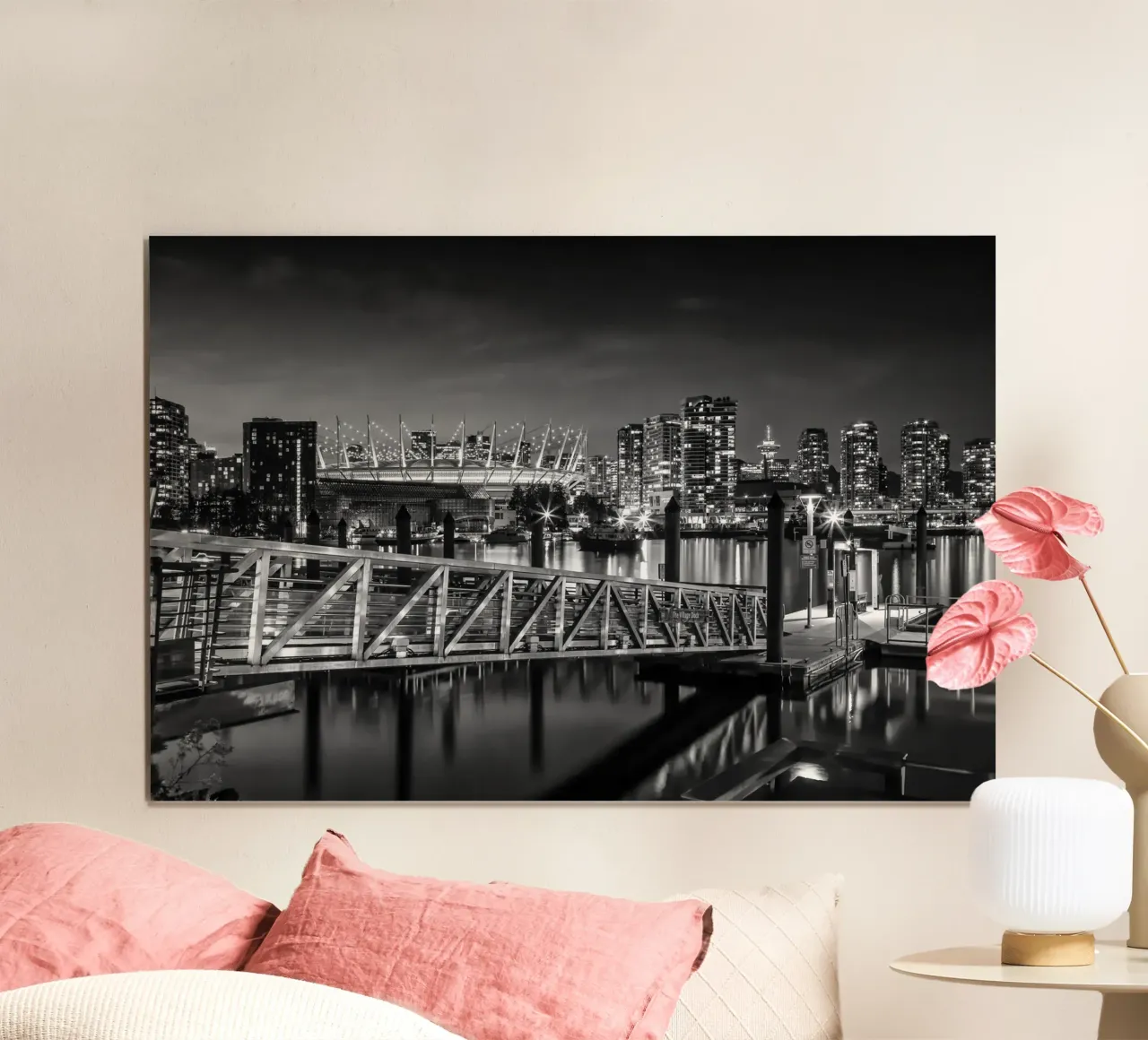 Pintoresca impresión nocturna desde Vancouver | Monochrom poster de Melanie Viola