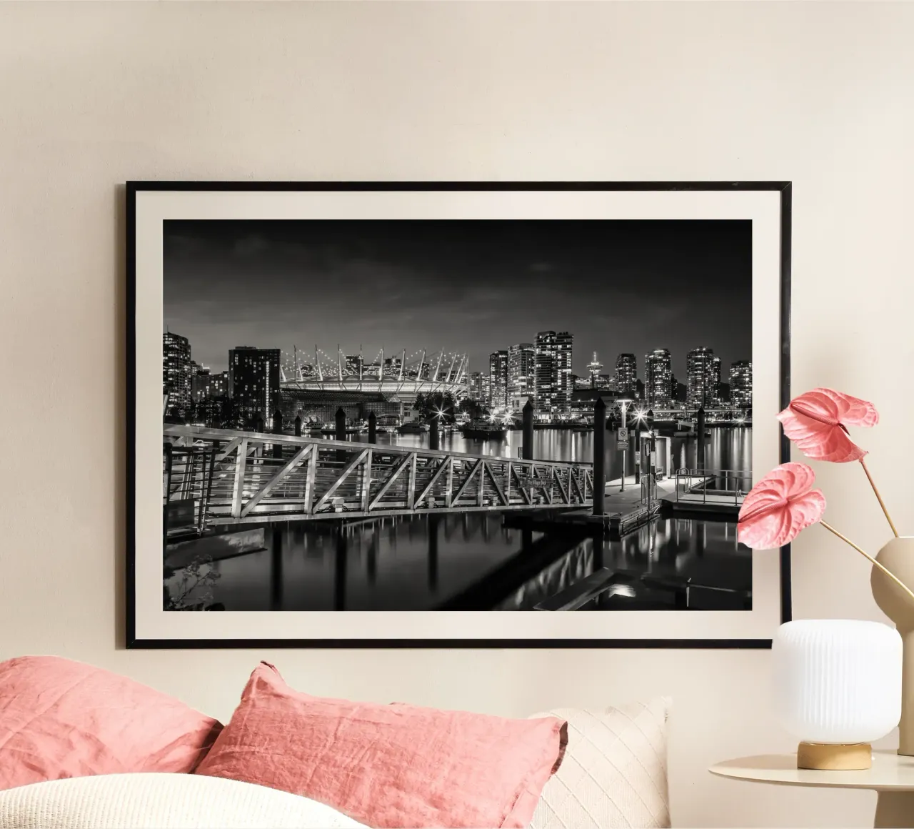 Pintoresca impresión nocturna desde Vancouver | Monochrom poster de Melanie Viola