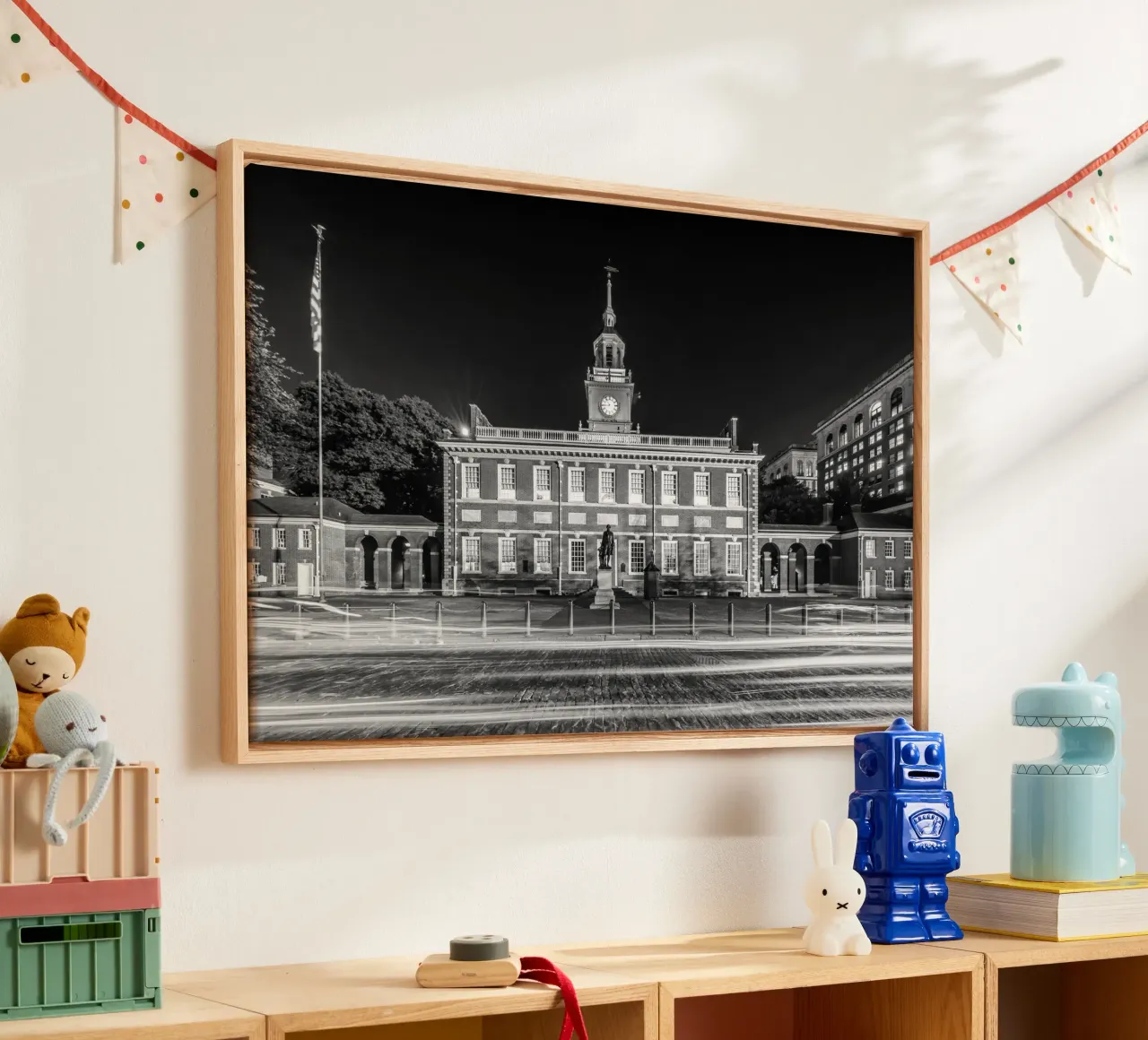 Independence Hall in Philadelphia | Monochrom canvas met Baklijst van Melanie Viola