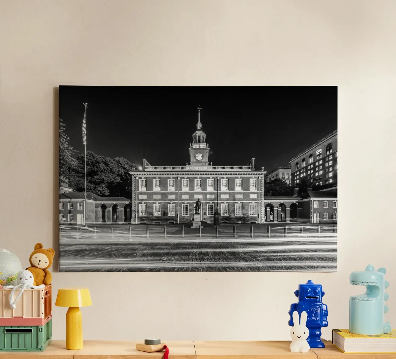Independence Hall in Philadelphia | Monochrom canvas met Baklijst van Melanie Viola