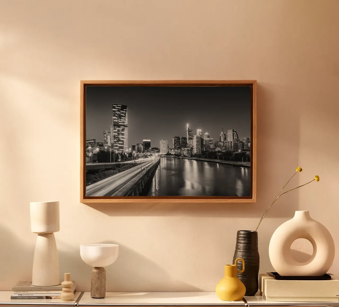 Dynamic Philadelphia | Monochrome canvas with Floater frame by Melanie Viola