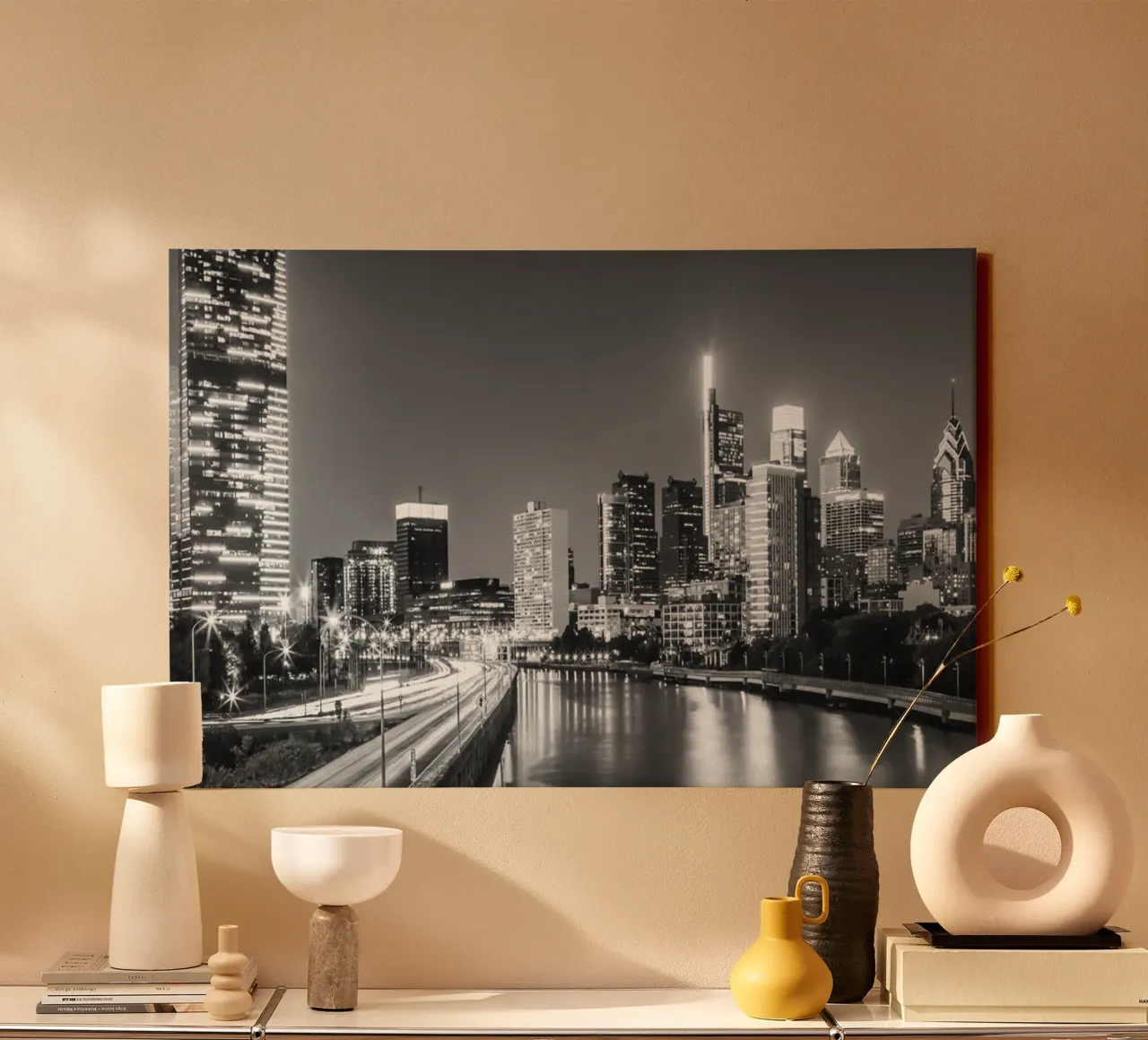Dynamic Philadelphia | Monochrome canvas with Floater frame by Melanie Viola