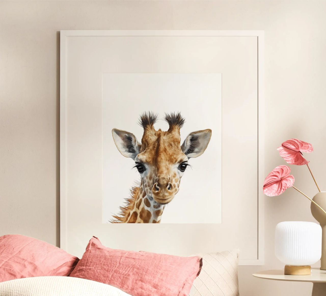 Niedliche Aquarell Giraffe Illustration, Kinderzimmer Dekoration Poster von Little Lila