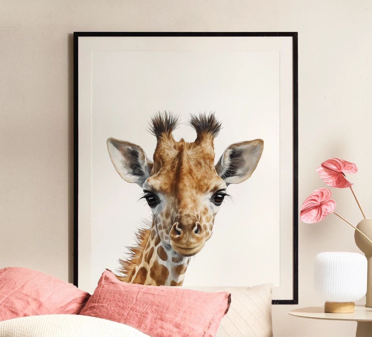 Niedliche Aquarell Giraffe Illustration, Kinderzimmer Dekoration Poster von Little Lila