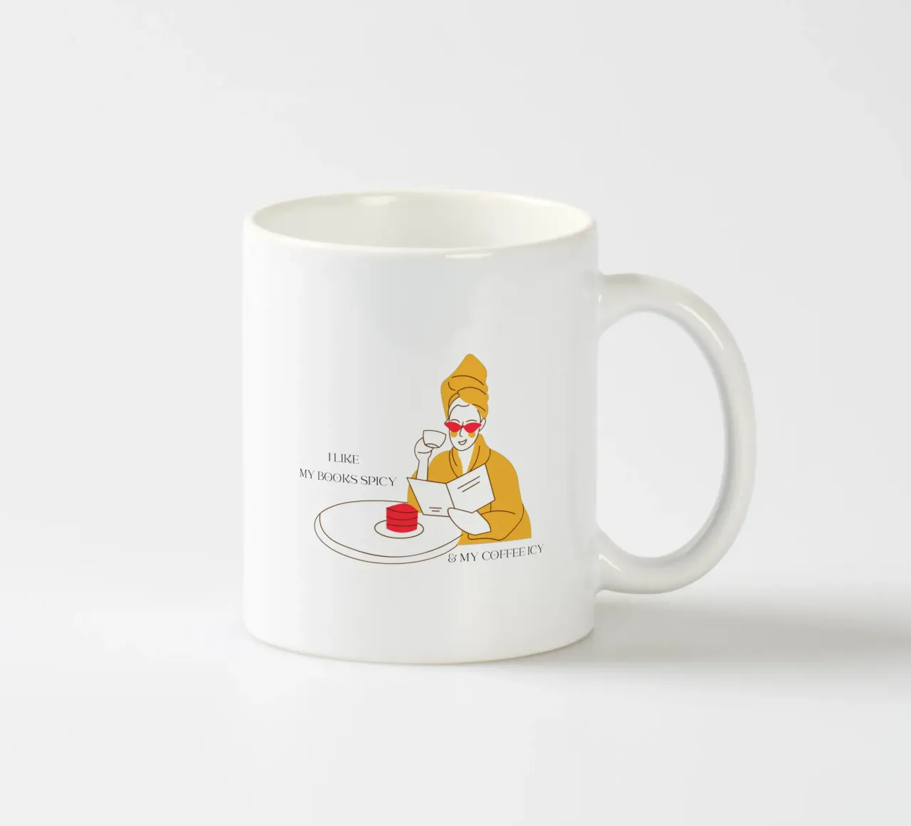 Donna con libro che ama leggere e bere caffè a colori tazza in ceramica da ArtDesign by KBK