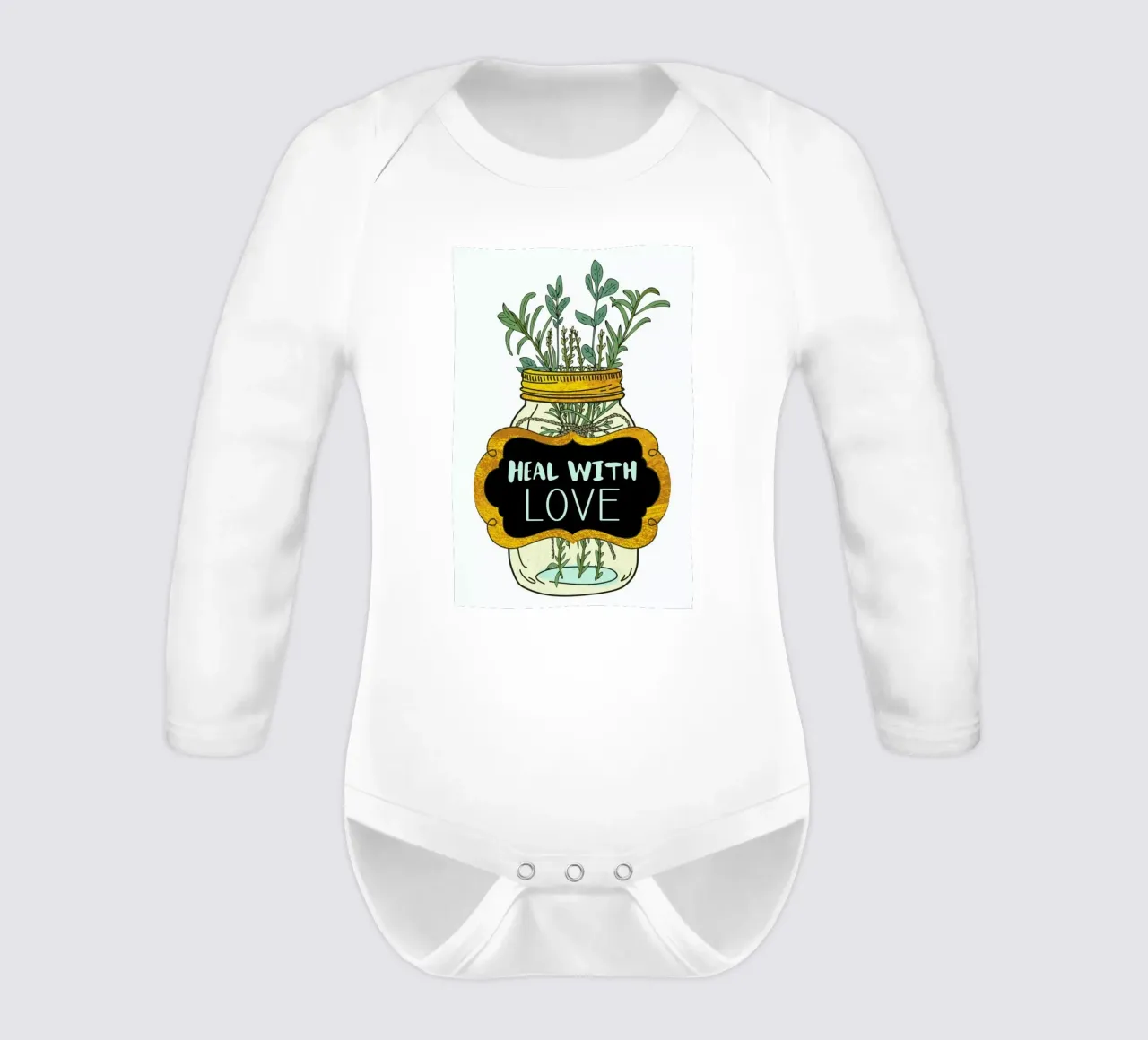Heal with Love long-sleeve baby romper by Pom Graphic Design