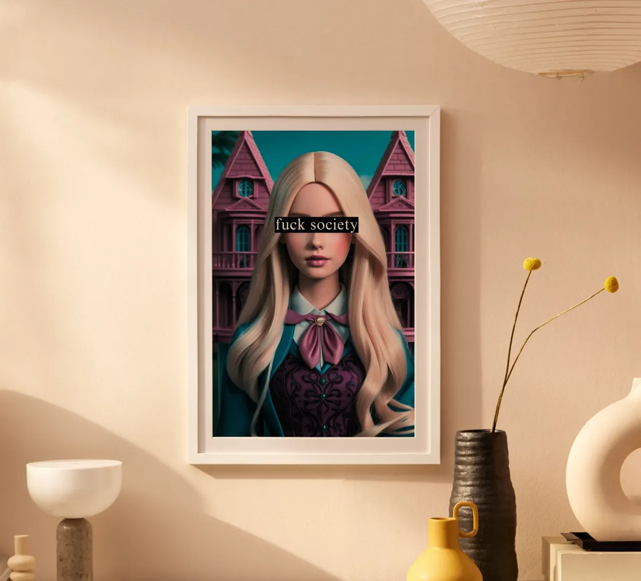 Fanculo la società poster con telaio in legno da ArtDesign by KBK