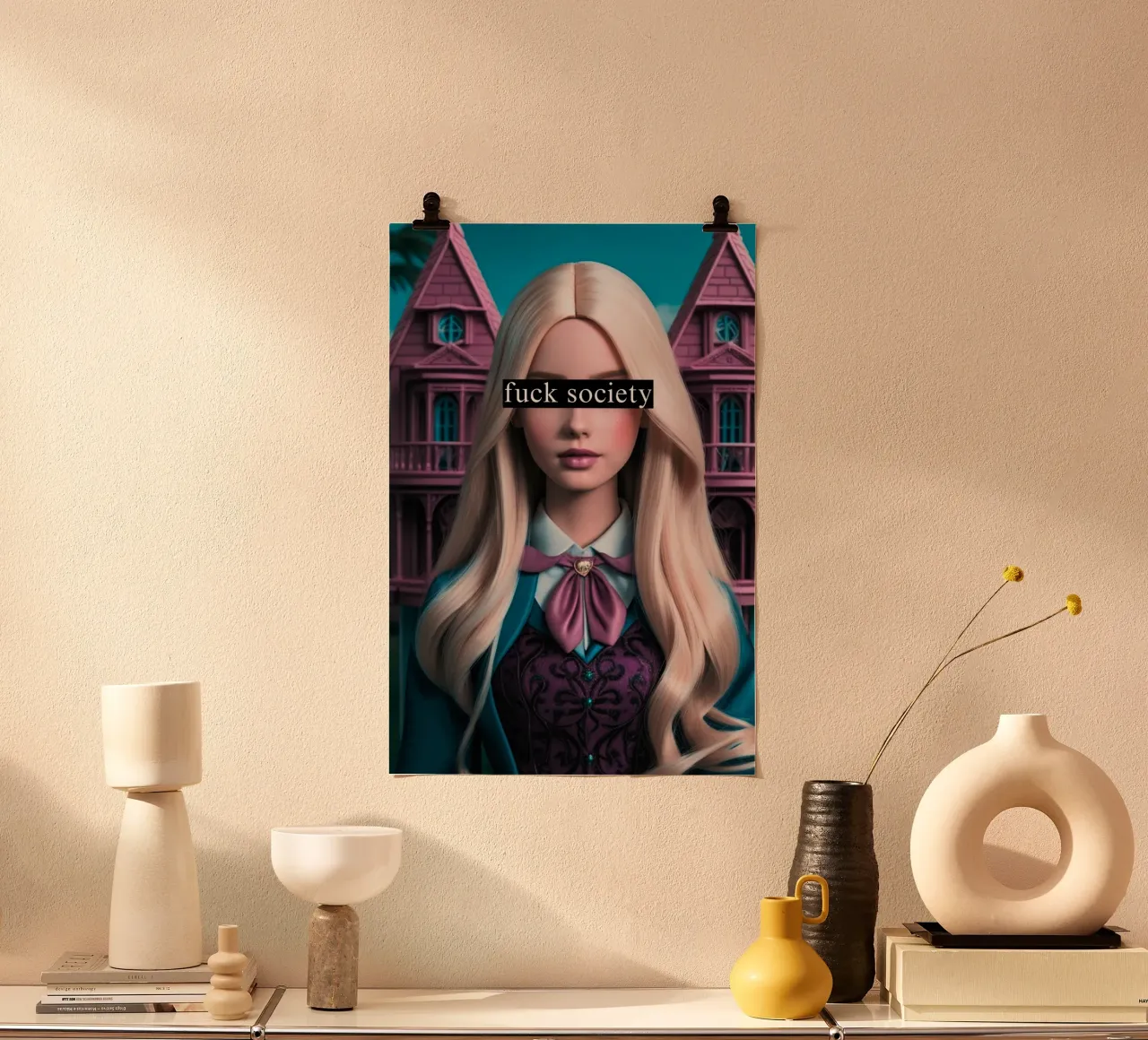 Fanculo la società poster con telaio in legno da ArtDesign by KBK