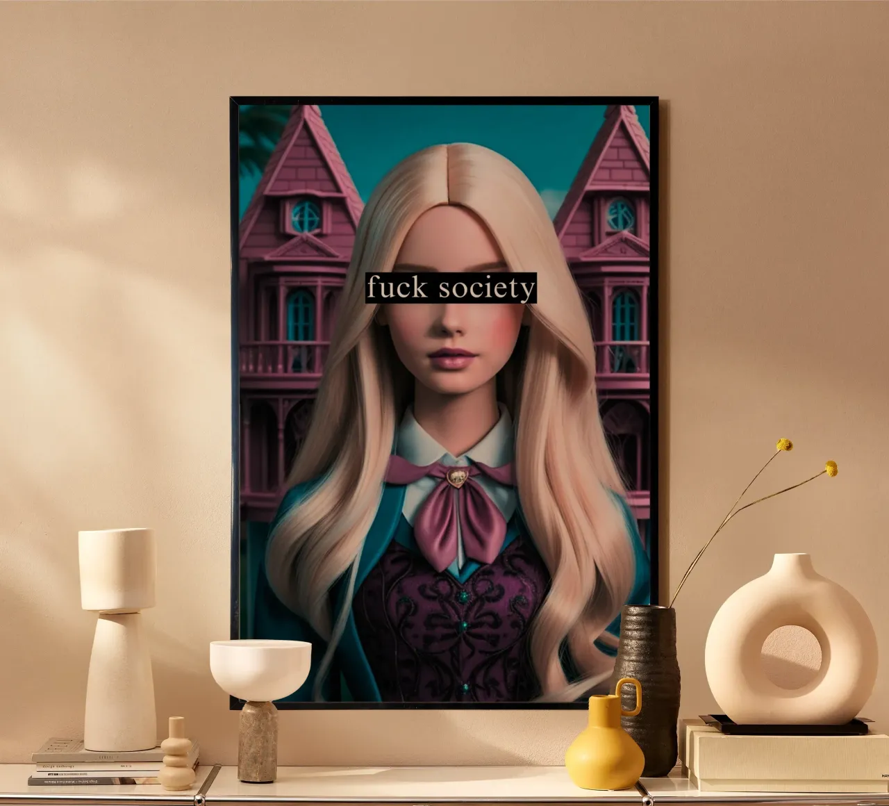 Fanculo la società poster con telaio in legno da ArtDesign by KBK