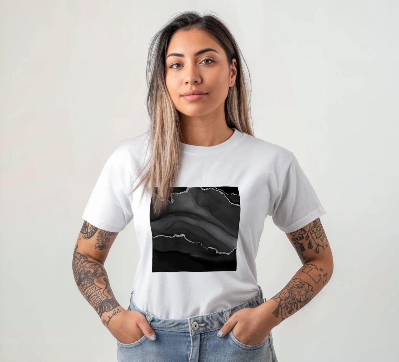 Agata nera e argento Texture 01 t-shirt da Gemstone Textures