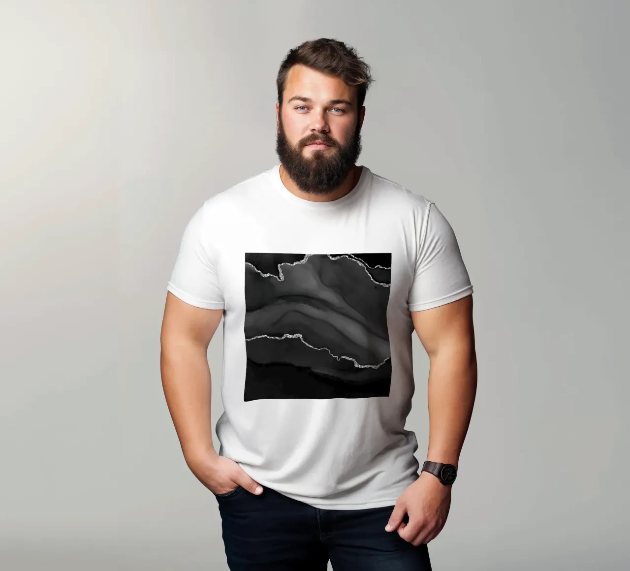 Texture Agate noire et argentée 01 t-shirt de Gemstone Textures
