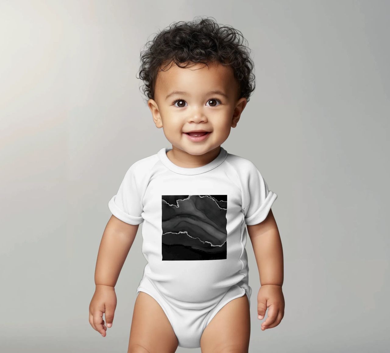Agata nera e argento Texture 01 body neonato maniche corte da Gemstone Textures