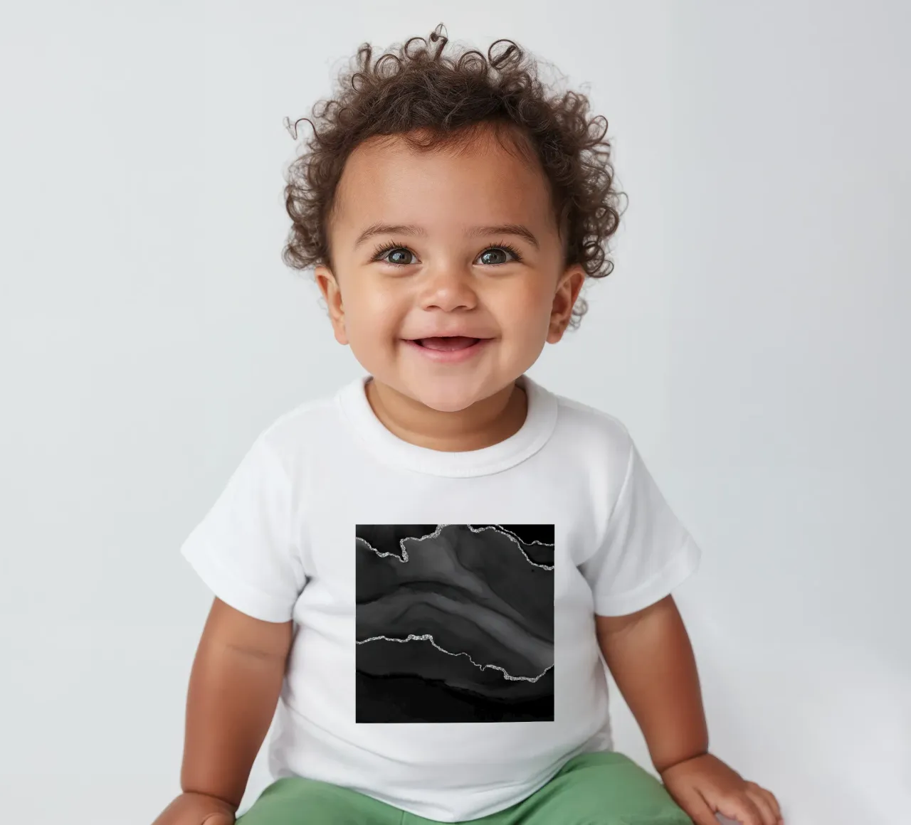 Schwarz & Silber Achat Textur 01 Baby T-Shirt von Gemstone Textures