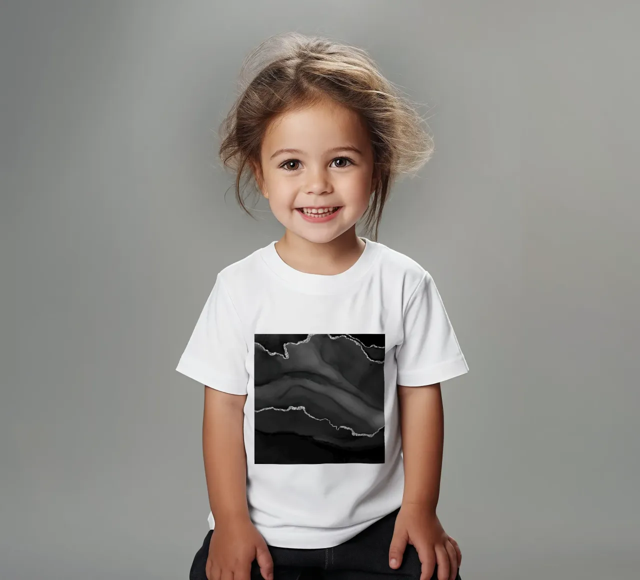 Schwarz & Silber Achat Textur 01 Kinder T-Shirt von Gemstone Textures