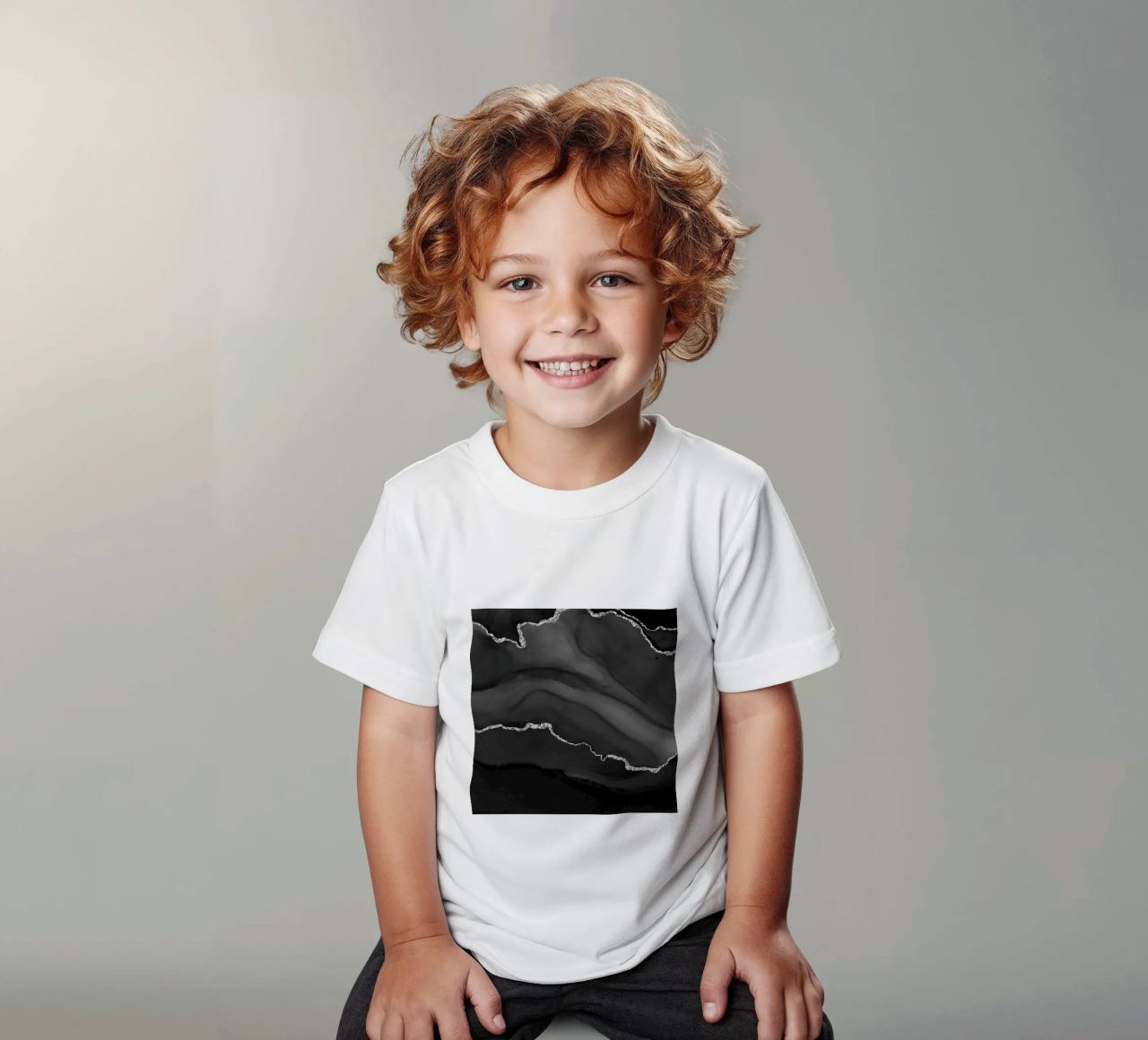 Agata nera e argento Texture 01 t-shirt bambini da Gemstone Textures