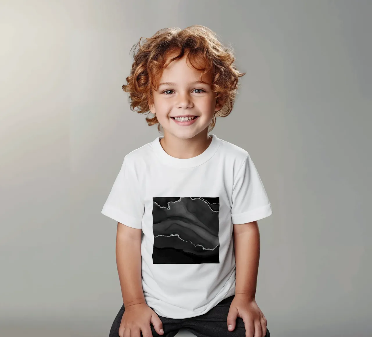 Ágata negra y plateada Textura 01 camiseta para niños de Gemstone Textures