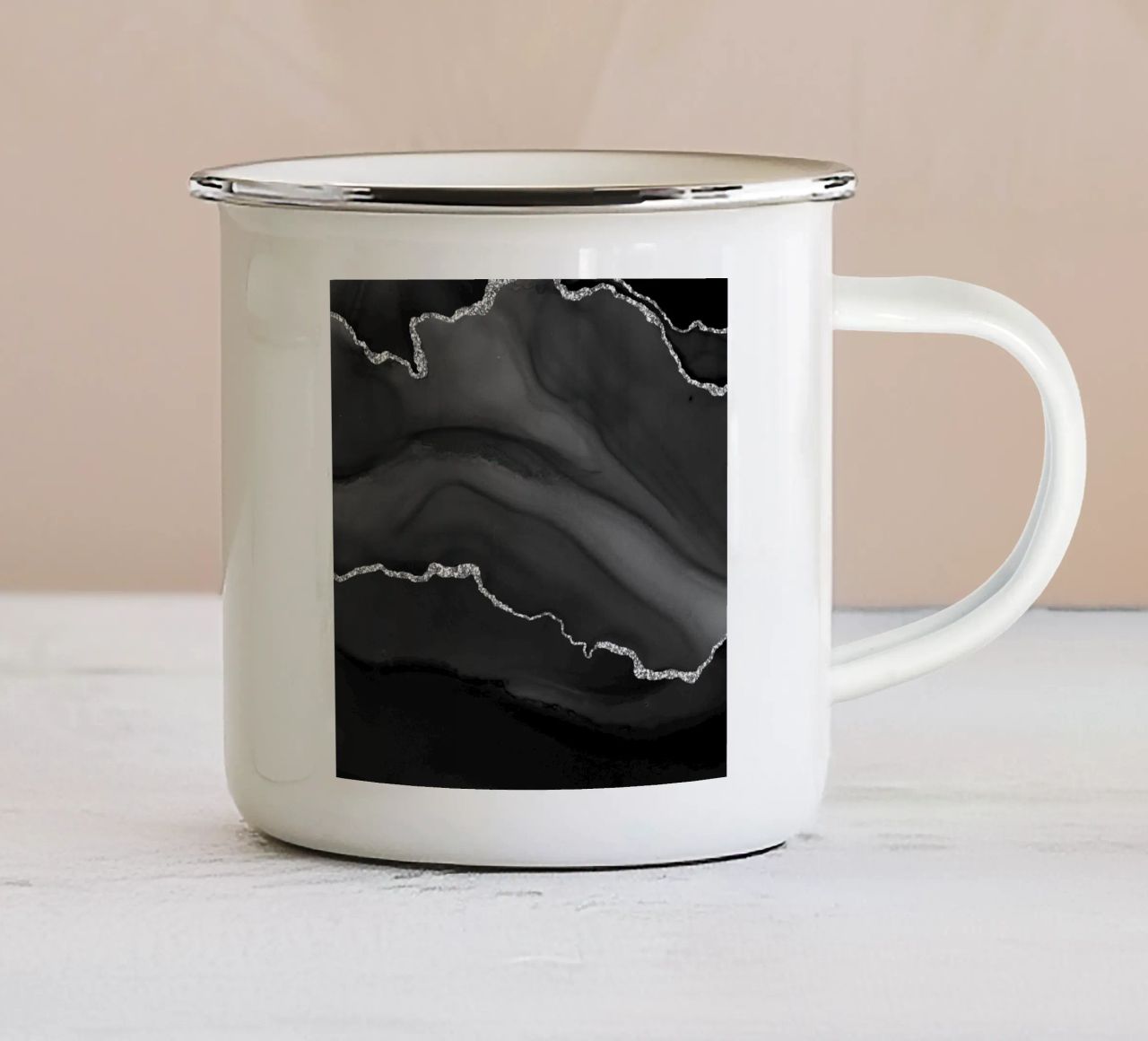 Agata nera e argento Texture 01 tazza in smalto da Gemstone Textures