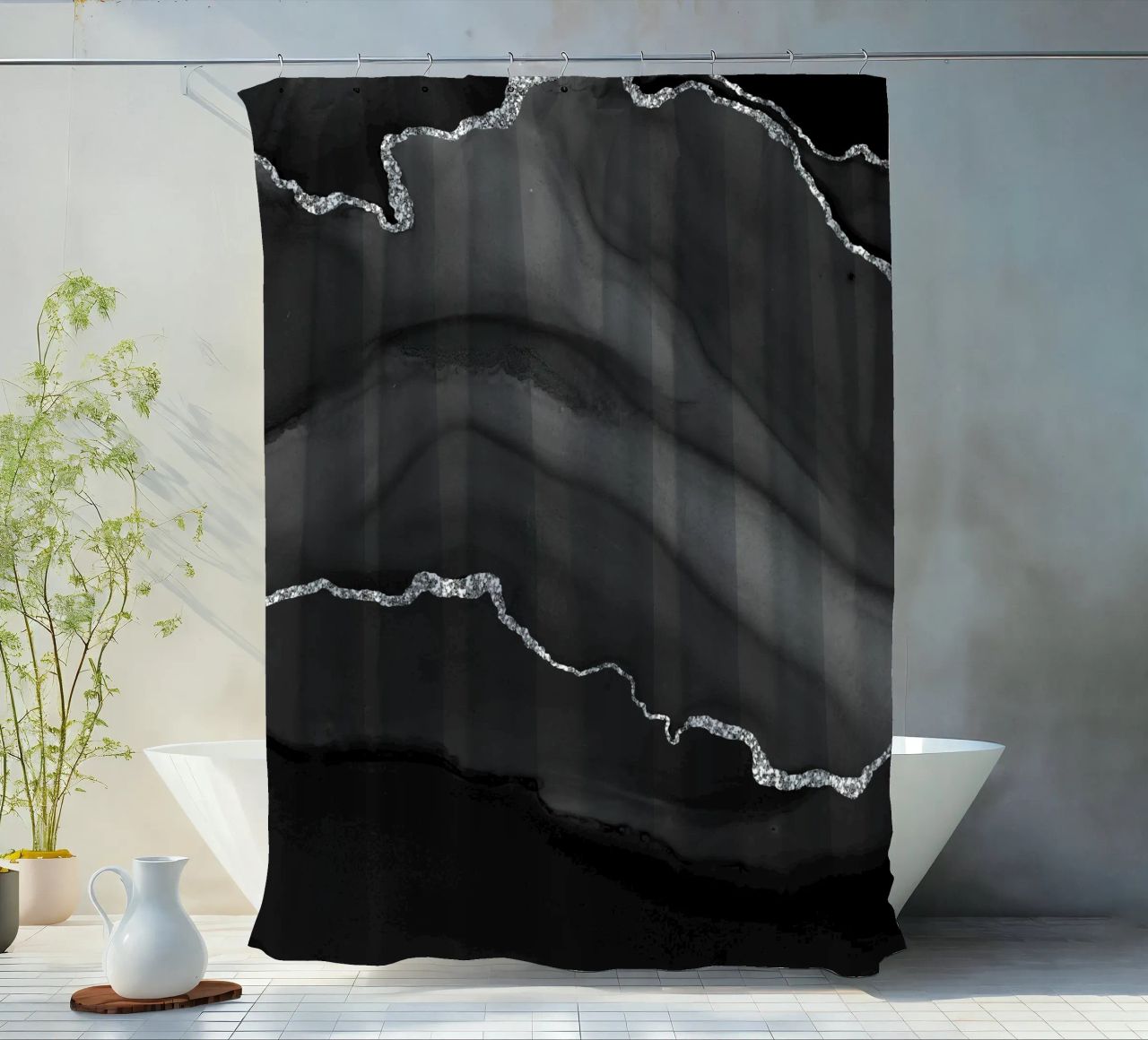 Agata nera e argento Texture 01 tenda da doccia da Gemstone Textures