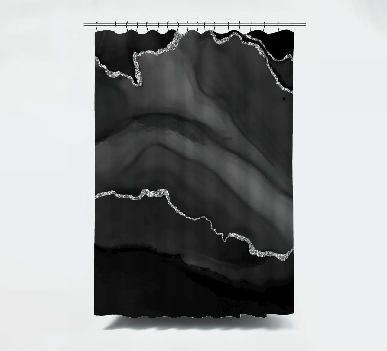 Black & Silver Agate Texture 01 shower curtain by Gemstone Textures