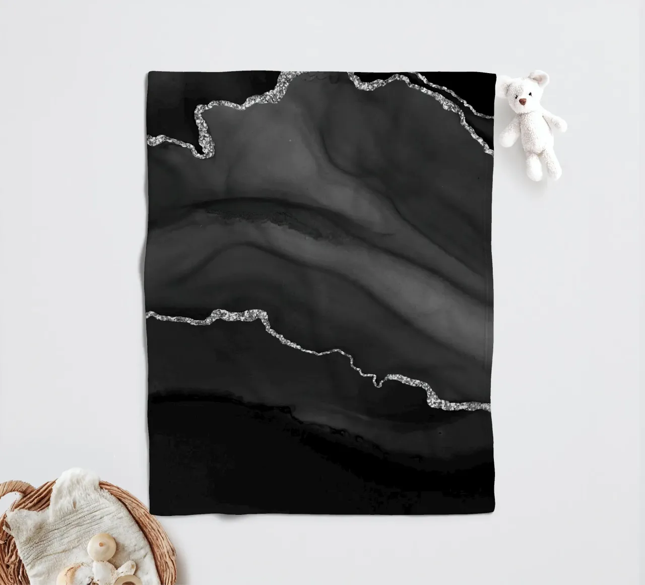 Texture Agate noire et argentée 01 plaid polaire de Gemstone Textures