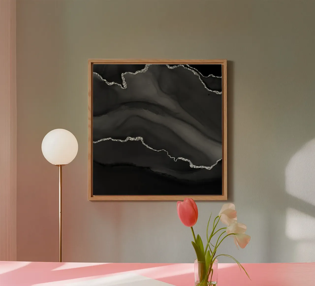 Schwarz & Silber Achat Textur 01 Forex-Platte von Gemstone Textures