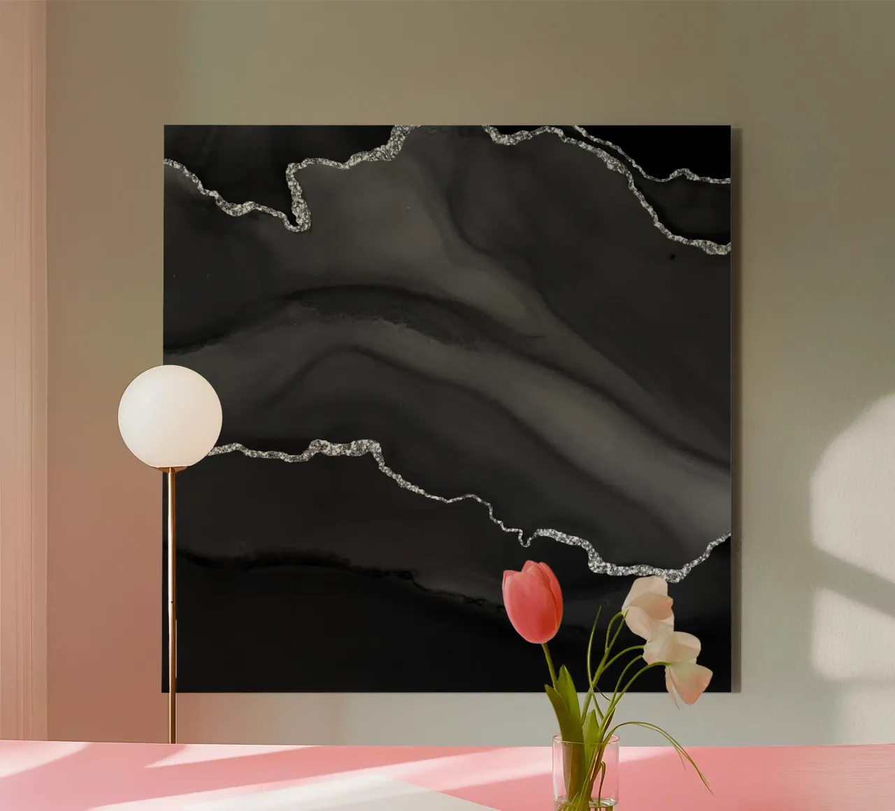 Schwarz & Silber Achat Textur 01 Forex-Platte von Gemstone Textures