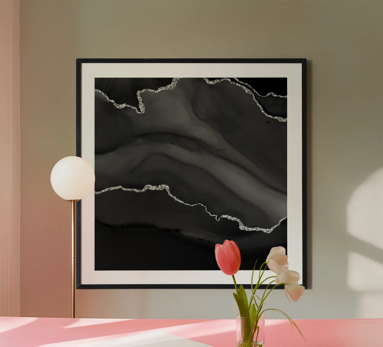 Agata nera e argento Texture 01 poster con telaio in alluminio da Gemstone Textures