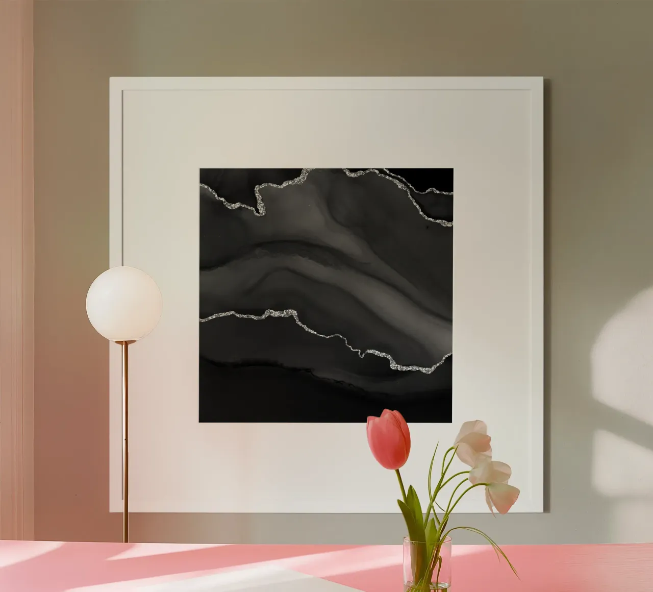 Agata nera e argento Texture 01 poster con telaio in alluminio da Gemstone Textures