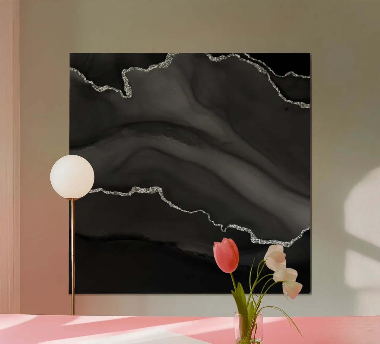 Agata nera e argento Texture 01 poster con telaio in alluminio da Gemstone Textures