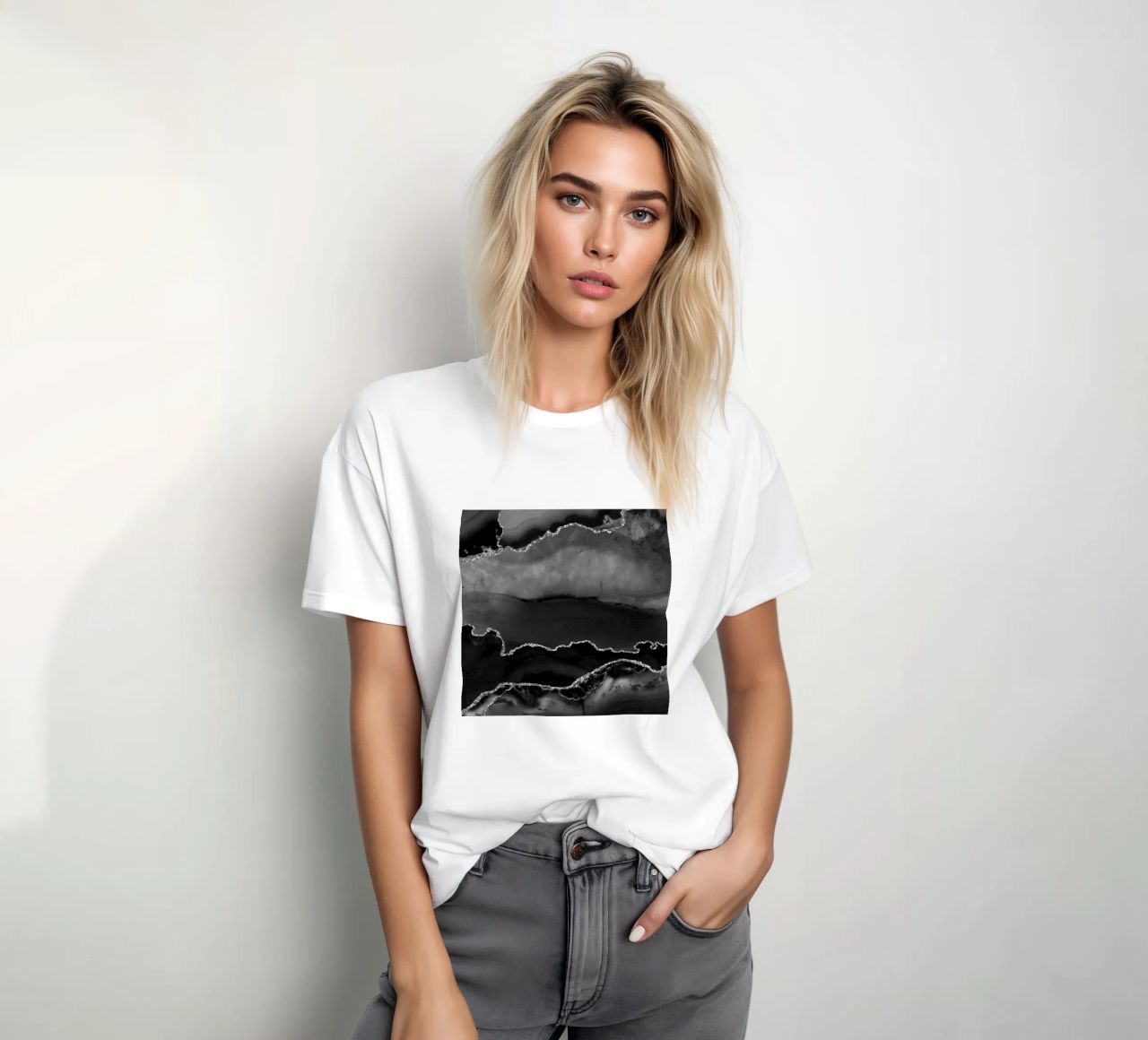 Agata nera e argento Texture 02 t-shirt da Gemstone Textures