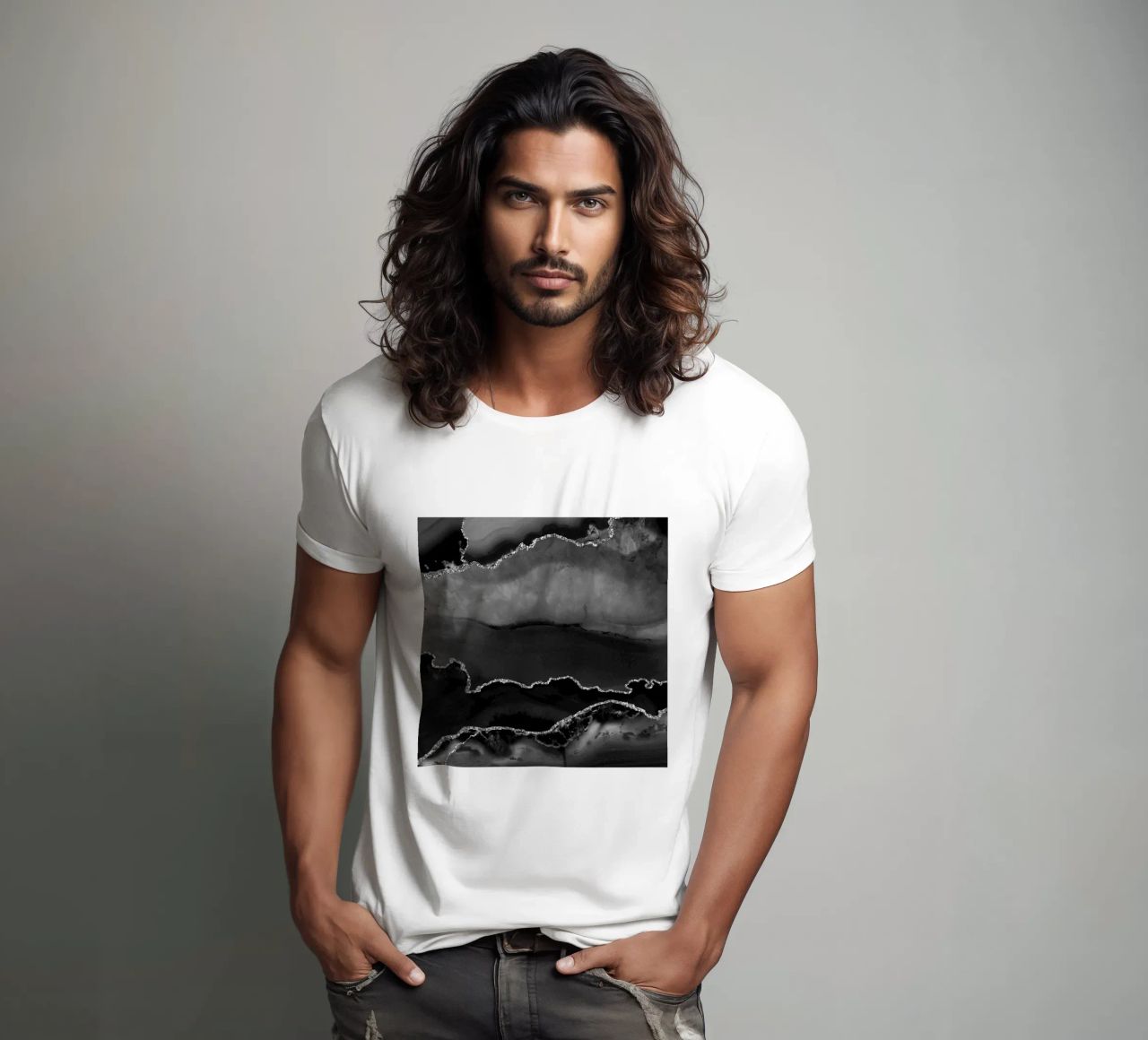 Agata nera e argento Texture 02 t-shirt da Gemstone Textures