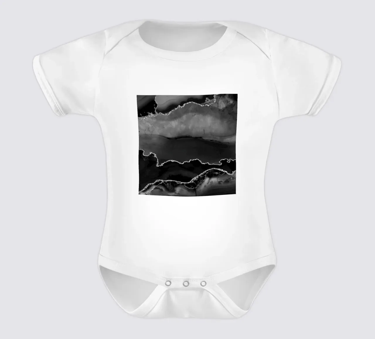 Black & Silver Agate Texture 02 short-sleeve baby romper by Gemstone Textures