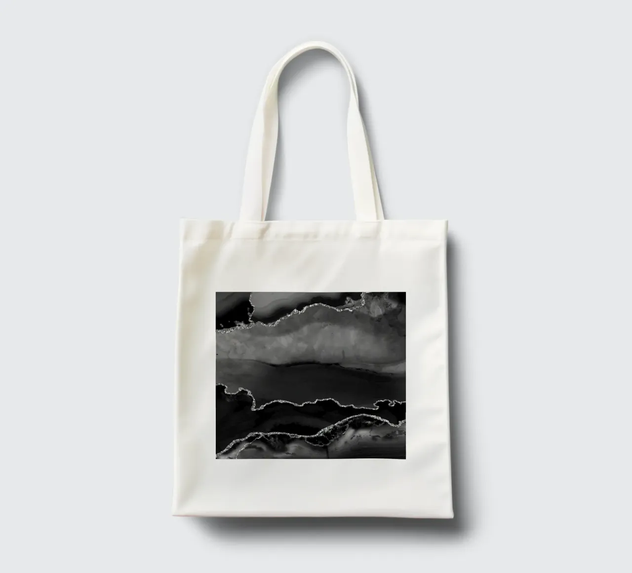 Black & Silver Agate Texture 02 tote bag by Gemstone Textures