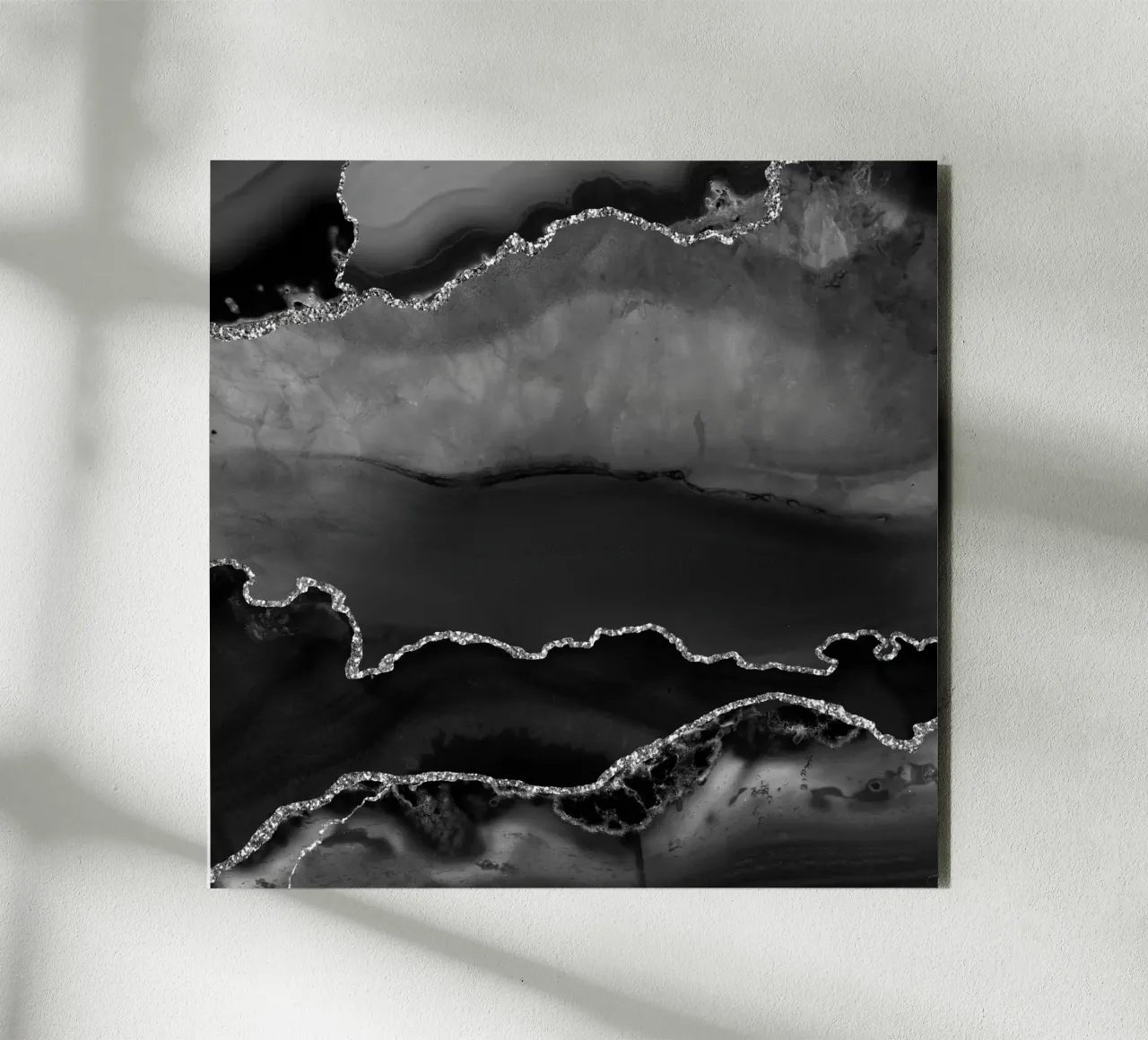 Schwarz & Silber Achat Struktur 02 Alu-Dibond von Gemstone Textures