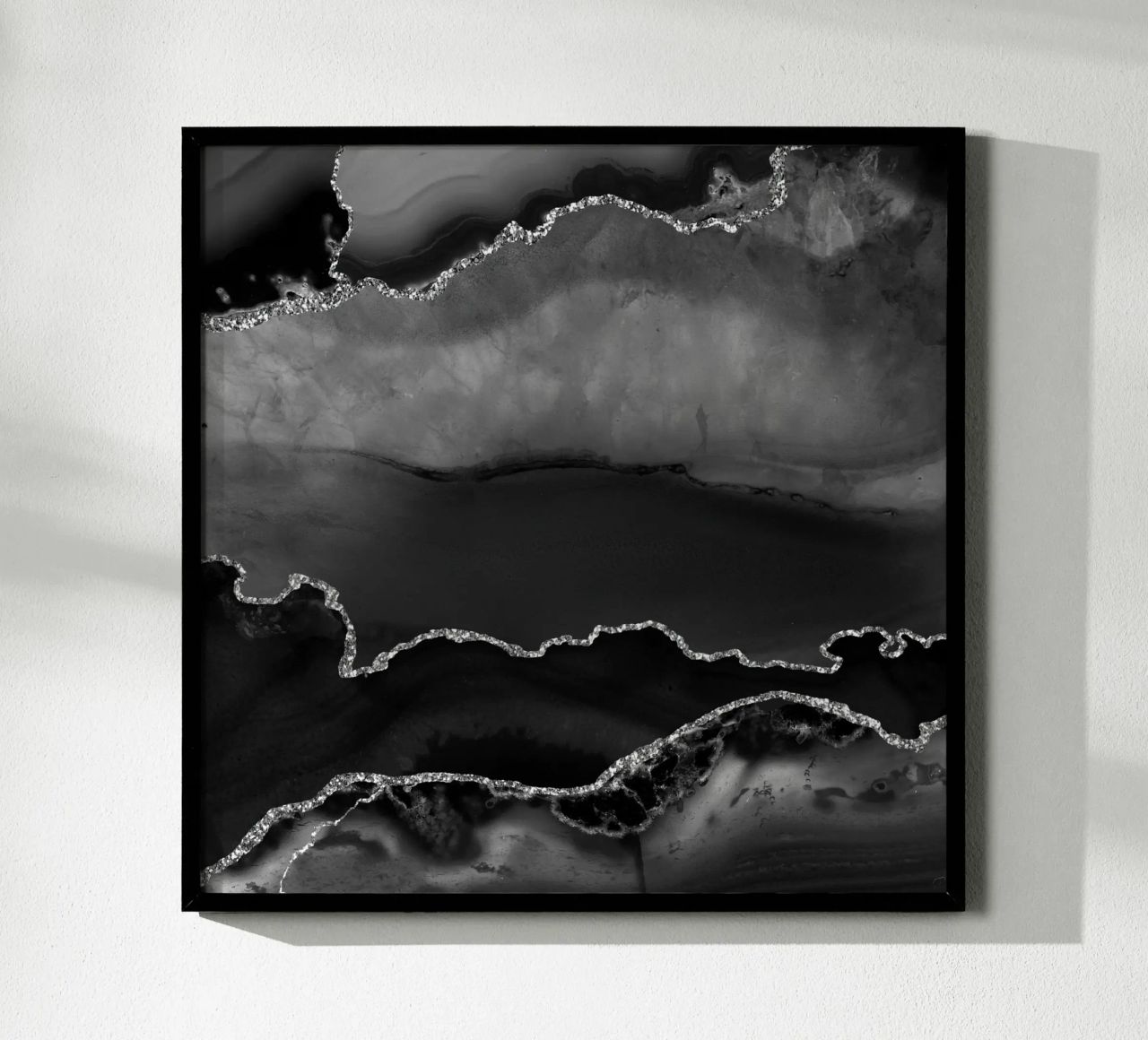 Agata nera e argento Texture 02 poster con telaio in legno da Gemstone Textures